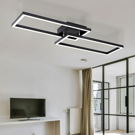Plafonnier LED salle à manger lampe de salon moderne plafonnier LED carré  noir, 1x 24W 900lm