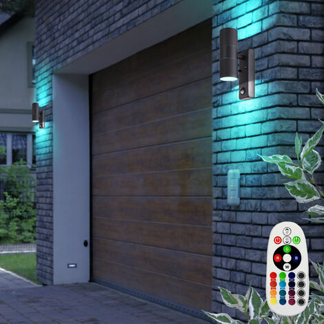 Eclairage extérieur porte d'entrée Up Down applique murale exterieur noir  applique extérieure terrasse aluminium, changement de couleur dimmable avec  télécommande, 2x LED RGB 3,5W 290lm, lot de 3