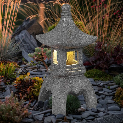 Décoration de jardin Pagode Figurines lumineuses solaires Lampes solaires  pour figurine décoration extérieure, optique pierre, 1x