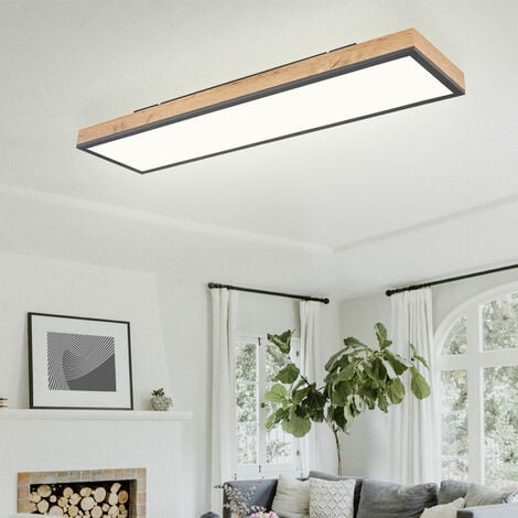 Plafonnier LED télécommande plafonnier lampe en bois lampe de salon CCT,  veilleuse, aluminium aspect bois graphite