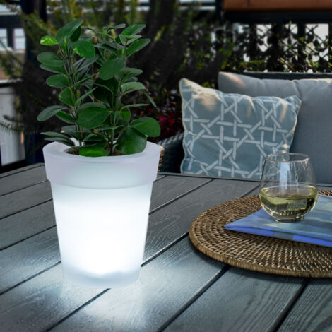 Pot de fleur solaire LED pot de fleur pot de fleur lumineux Eclairage solaire pour pot de fleur, blanc satiné, batterie LED blanc neutre, H 19 cm, lot de 3