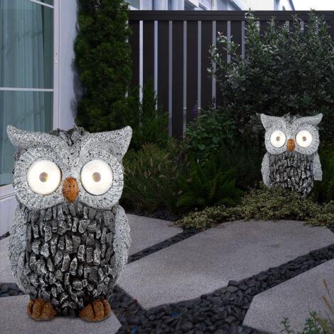 Etc-Shop – Sculpture de jardin hibou solaire – Lot de 2 – Matériau plastique gris – Hauteur 19,5 cm – IP44 pour extérieur – 2x LED 3000K