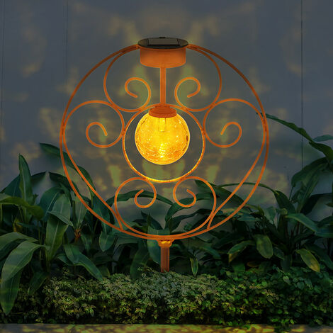 Boules solaires pour l'extérieur Boules lumineuses de jardin lampe solaire  solaire boule orientale, effet de lumière rouille motif fleur de vie, 1x  LED, H 31 -41 cm, lot de 2
