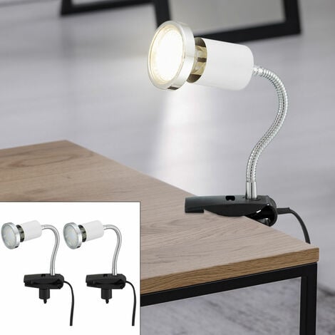 B.K.Licht lampe de lecture LED, pivotante & inclinable avec bras flexible,  avec ampoule LED GU10 5W, 3000K, lampe à pince pour bureau & chevet, blanche