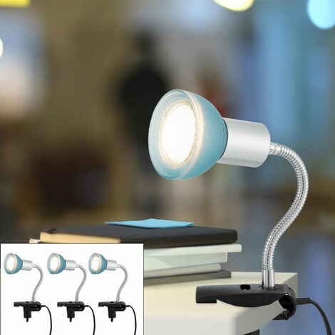Lampe de lecture pince de lit lampe à pince LED avec prise lampe de lit  lampe à pince lumière chaude, bras flexo, verre, 1x LED 3W 250Lm blanc  chaud