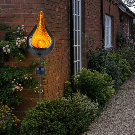 Lampe solaire flamme de jardin solaire pour extérieur Décoration solaire de  jardin pour extérieur, avec piquet et effet lumineux, 1x LED blanc chaud, H  90 cm, lot de 2
