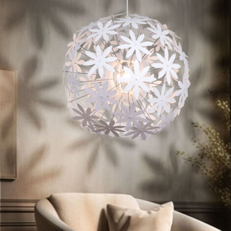 Suspension lampe de table à manger Suspension salon à brancher en forme de fleur, plastique blanc, 1x E27, DxH 60x150 cm