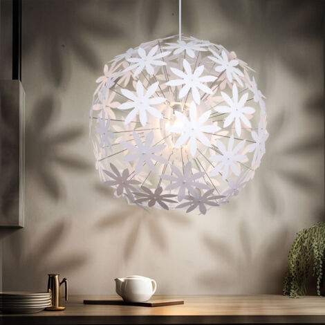 Suspension lampe de table à manger Suspension salon à brancher en forme de fleur, plastique blanc, 1x E27, DxH 60x150 cm