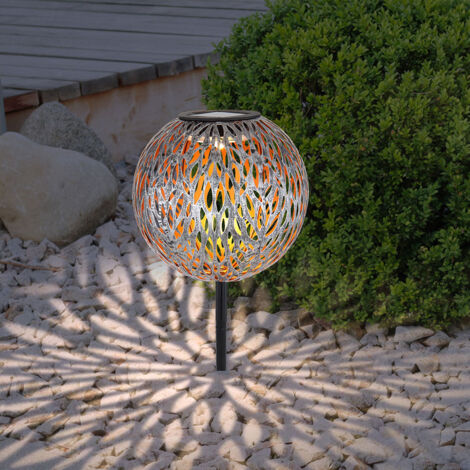 Lampe solaire décorative extérieure piquet lampe de jardin boule de verre  solaire noir, plastique, batterie 6