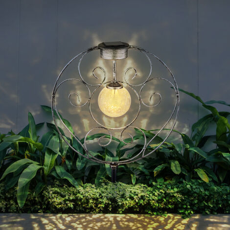Lampe solaire boule orientale lumière décorative jardin lampe solaire  solaire en métal pour l'extérieur, verre craquelé, piquet de sol, 1x LED  0,06W blanc chaud, LxPxH 30x20x42 cm