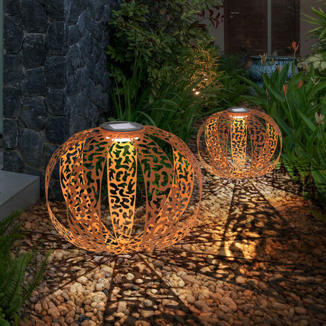 Boule solaire aspect rouille pour l'extérieur Lampe solaire LED rouille  décoration solaire de jardin avec