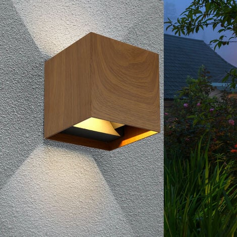 Lampe d'extérieur marron applique murale maison, LED up&down spot applique  murale aspect bois, 2x LED