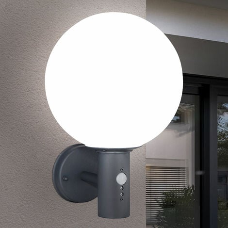 Applique murale extérieure avec détecteur de mouvement en acier inoxydable  argenté IP44 Terrasse Jardin 20,5 cm de haut E27 Lampe extérieure moderne