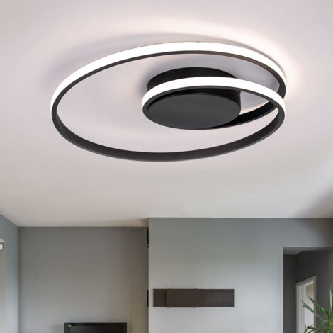 Plafonnier Plafonnier salon lampe salle à manger lampe chambre, interrupteur gradateur, métal noir mat, 1x LED 22W 2500Lm 3000K, DxH 39x7cm