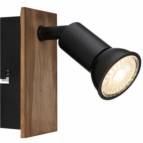 Applique murale applique murale lampe en bois lampe de salon avec spot mobile, métal noir brun foncé, 1x GU10, LxH 6x10,5 cm