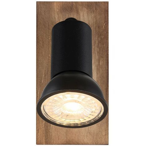 Applique murale applique murale lampe en bois lampe de salon avec spot mobile, métal noir brun foncé, 1x GU10, LxH 6x10,5 cm