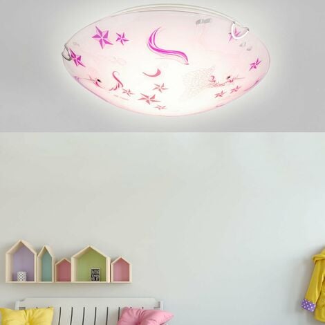 Plafonnier LED pour enfants plafonnier filles chambre d'enfants rond, verre  licorne étoiles blanc rose, 16W 960lm blanc chaud, D 30 cm