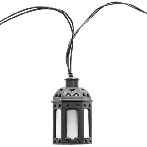 Guirlande lumineuse LED lampe solaire d'extérieur décoration de balcon en  forme de lanterne, plastique noir, LED blanc chaud, L 200 cm, terrasse,  NINO 69031008