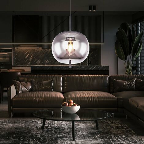 Suspension, verre fumé, lampe de table à manger, suspension, salon, boule de verre, 1x E27, DxH 30x120 cm
