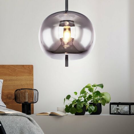 Suspension, verre fumé, lampe de table à manger, suspension, salon, boule de verre, 1x E27, DxH 30x120 cm