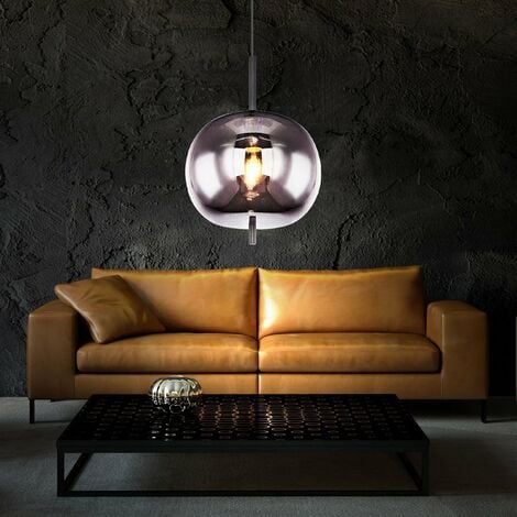 Suspension, verre fumé, lampe de table à manger, suspension, salon, boule de verre, 1x E27, DxH 30x120 cm
