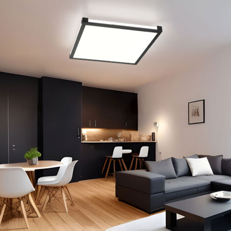 Plafonnier chambre à coucher panneau LED, télécommande, contrôle CCT blanc chaud/blanc froid, plafonnier noir, 24W 1400lm 2700/5000K, LxH 45x7,1 cm