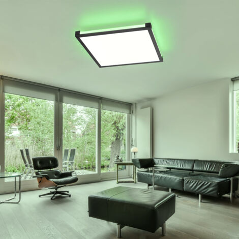 Plafonnier chambre à coucher panneau LED, télécommande, contrôle CCT blanc chaud/blanc froid, plafonnier noir, 24W 1400lm 2700/5000K, LxH 45x7,1 cm