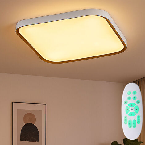 Plafonnier Plafonnier chambre à coucher, dimmable, télécommande, CCT, métal, blanc, LED 35W 3500lm 2800-5500K blanc chaud-blanc froid, LxPxH 48x48x4cm (1/5)