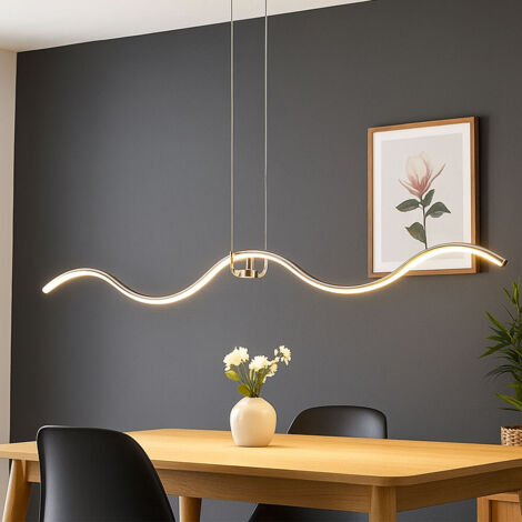 Suspension, suspension, lampe de table à manger, lampe design avec élément magnétique, forme d'onde, métal, chrome, LED 1350lm 4000K blanc neutre, LxL 21x111cm