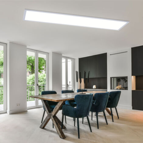 Panneau de plafond à LED plafonnier d'étude blanc plafonnier de panneau de lampe en saillie, plastique métallique, blanc opale, 1x LED 22W 2200Lm 3000K, LxH 119,5x6,6 cm