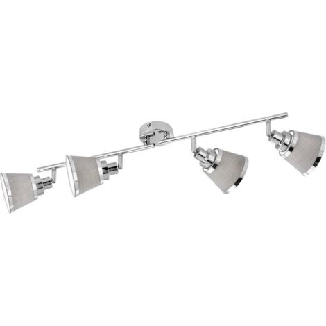 Plafonnier, spot de plafond, spot, lampe de chambre, réglable, textile métallique, chrome, gris, 4 flammes, douilles E14, LxlxH 72,5x11,3x21,5cm (1/4)