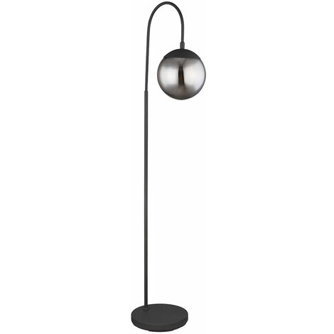 Lampadaire Lampadaire noir Lampe de salon lampe à arc sur pied avec  interrupteur, verre fumé, 1x
