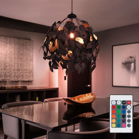 Lampe suspendue télécommande dimmable lampe de salon lampe suspendue couleur changeante feuilles lampe noir or, métal, 1x LED RGB 8,5W 806Lm blanc chaud, DxH 38x150 cm