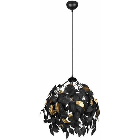 Lampe suspendue télécommande dimmable lampe de salon lampe suspendue couleur changeante feuilles lampe noir or, métal, 1x LED RGB 8,5W 806Lm blanc chaud, DxH 38x150 cm