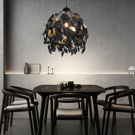 Lampe suspendue télécommande dimmable lampe de salon lampe suspendue couleur changeante feuilles lampe noir or, métal, 1x LED RGB 8,5W 806Lm blanc chaud, DxH 38x150 cm
