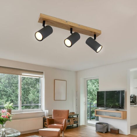 Plafonnier design plafonnier salon lampe cuisine aspect bois, métal opale  graphite, 1x LED 12 watts 950