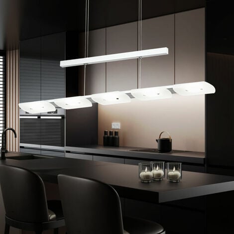 Suspension LED lampe de cuisine suspension hauteur réglable suspension  salle à manger, aluminium acier verre satiné,