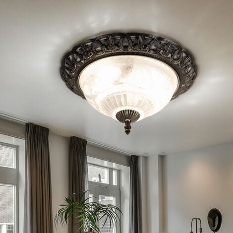 Plafonnier plafonnier salon lampe chambre à coucher, maison de campagne  acier zinc laiton verre antique décor