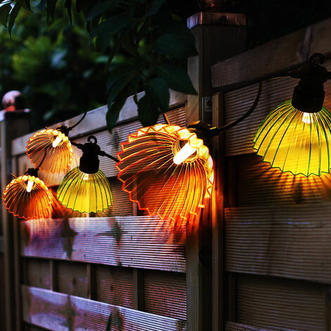 Guirlande lumineuse solaire rotin naturel 10 abat-jour LED blanc