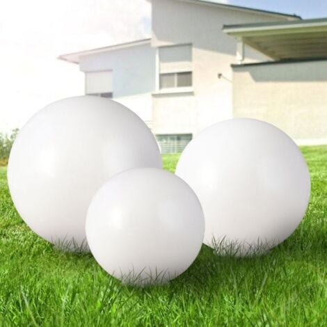 Lampes solaires LED à brancher, décoration de jardin, lampes d'extérieur, boule ronde blanche avec piquet, IP44, batterie, plastique, blanc argenté, LED, lot de 3
