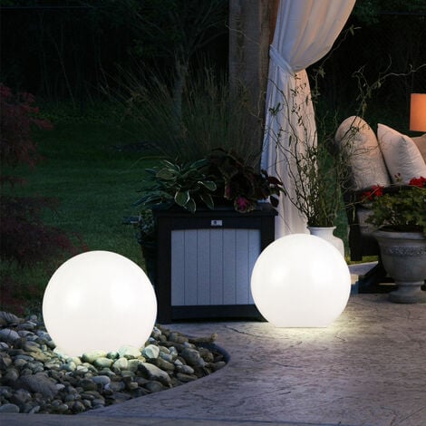 Lampes solaires pour l'extérieur Boule lumineuse de jardin Piquet de sol  Boule lumineuse solaire 30 cm Boule solaire LED pour le jardin, blanc  argent, 4x LED blanc chaud, DxH 30x66,5 cm