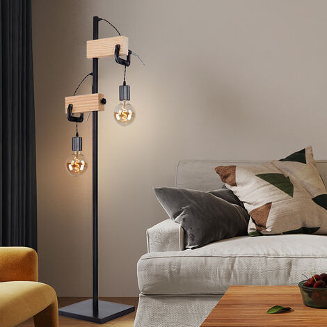Osasy Lampadaire sur pied en bois,corde et métal noir,Lampe de Salon avec  Interrupteur, 2* E27 Douille(max. 60 Watt (blanc/lin) : :  Luminaires et Éclairage