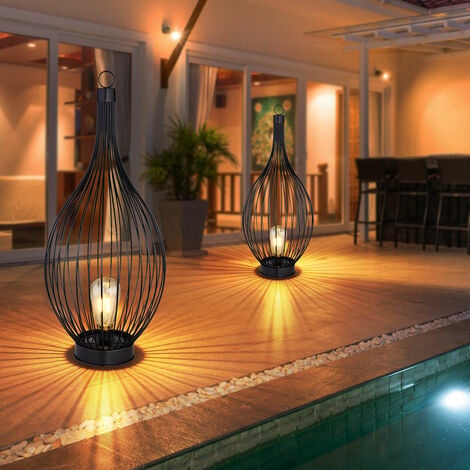 Lampe solaire lampe d'extérieur lampe suspendue lampadaire LED lanterne  terrasse cage filament, métal noir, batterie rechargeable, 1x LED, DxH  25x57 cm, lot de 2