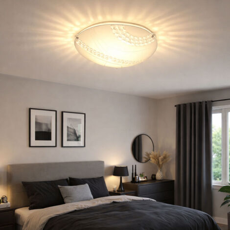 B.K.Licht plafonnier rond 3 spots, métal & verre satiné, 3 ampoules GU10 3W incluses, lumière