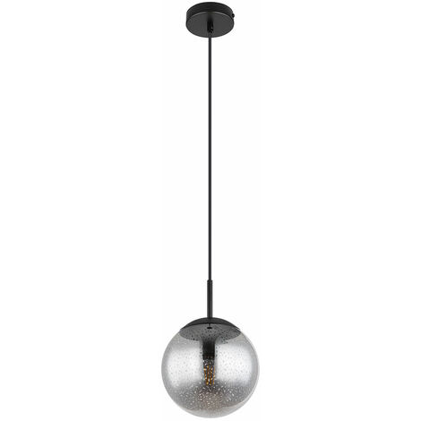 Suspension boule noire suspension table à manger verre fumé suspension verre rétro, réglable en hauteur, effet étoile, 1x douille E27, DxH 20x120 cm