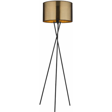 Lampadaire trépied lampadaire salon, verre fumé, métal noir, 1x E27, DxH  65x145 cm