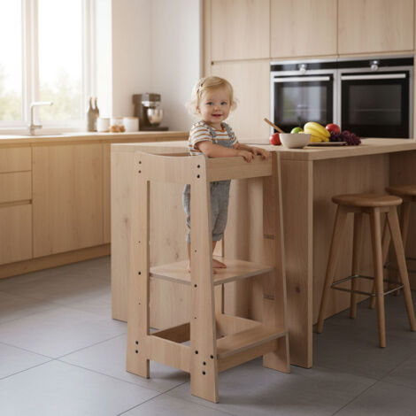SDADI Marchepied de Cuisine pour Enfants, Hauteur Réglable, Naturel