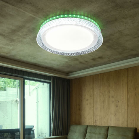 Plafonnier blanc lampe de salon télécommande plafonnier dimmable, RGB LED effet étoile mémoire CCT, 1x LED 10,5W 1100lm 2700-6500K, DxH 28x5 cm