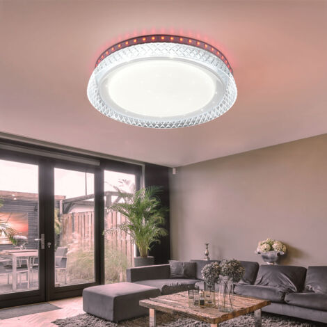 Plafonnier blanc lampe de salon télécommande plafonnier dimmable, RGB LED effet étoile mémoire CCT, 1x LED 10,5W 1100lm 2700-6500K, DxH 28x5 cm