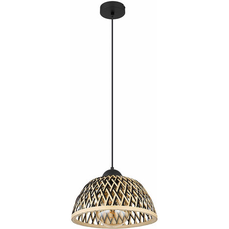 Lampe suspension suspension lampe suspension lampe suspension table à manger, bohème bambou métal noir naturel, 1x douille E27, DxH 30x120cm